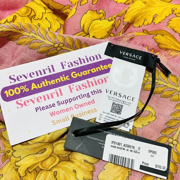 NWT Versace Barocco Pink Gold Cashmere Silk Wool Fringe Shawl Scarf 140cm $750 - Picture 11 of 13